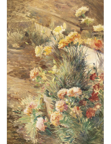 Jardin fleuri, huile sur...